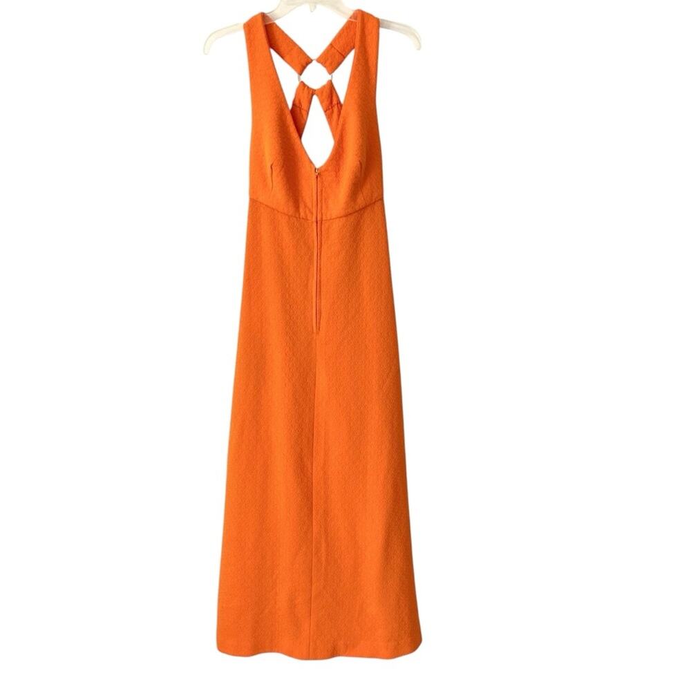 Vintage 60s 70s Groovy Polyester Zip Front Orange Maxi Dress size large